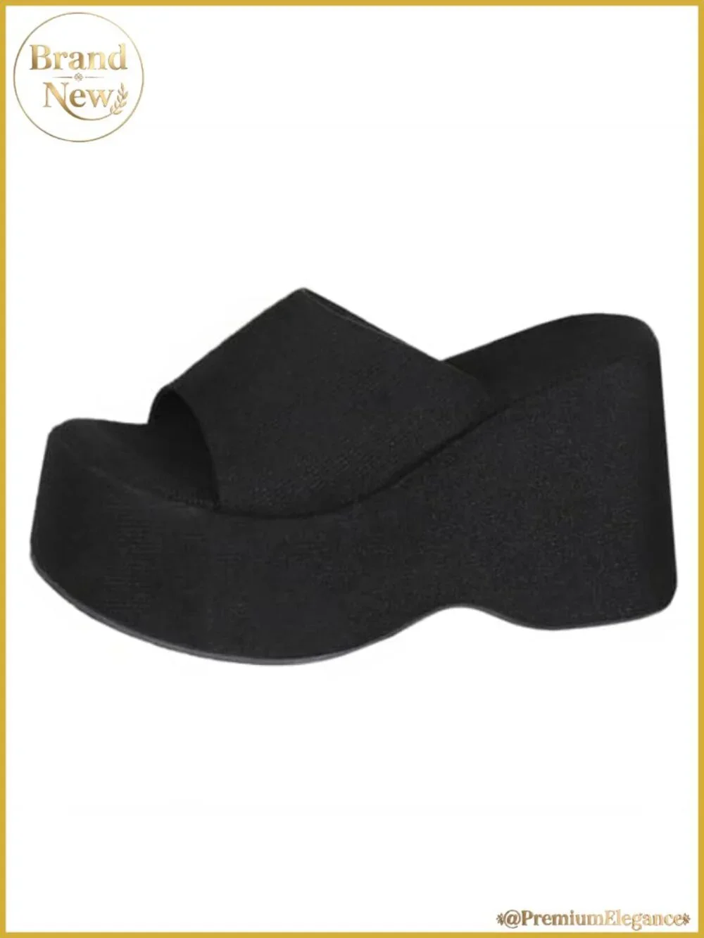 Suede Platform Wedge Slide Sandals Round Open Toe One Strap Slip-On Heels
